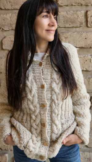 Saco de picote con mangas y cuello de lana de llama color Blanco